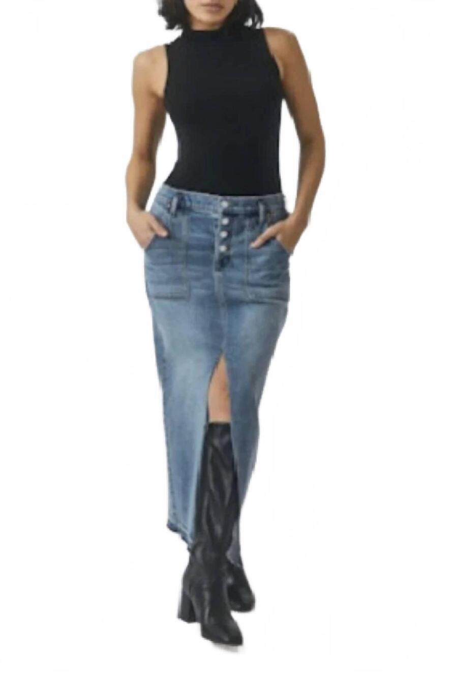 NEW LEVEL99 *final sale! carol exposed button denim skirt in stone blue